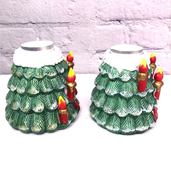 J.T.S. International Co VTG 90's Christmas Tree Tealight Candle Holder Set of 2 - Picture 4 of 9